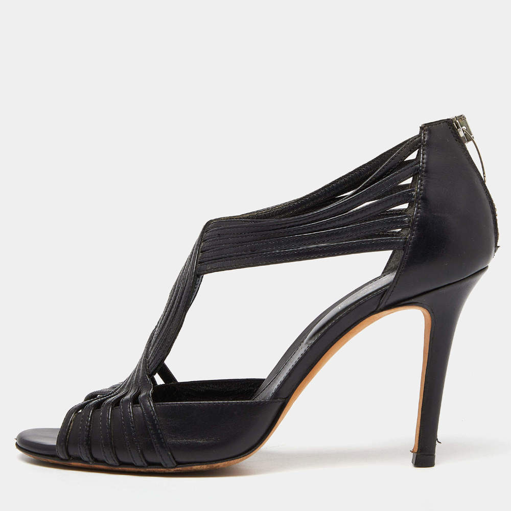 Sergio Rossi Black Leather Strappy Sandals - Picture 2 of 9